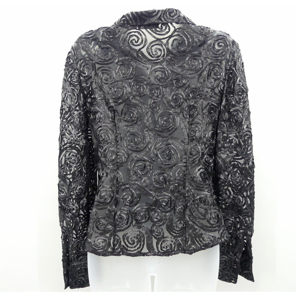 Carlisle Rose Applique Evening Jacket Size US 2 Black Elegant Floral Event Artsy - Picture 2 of 7